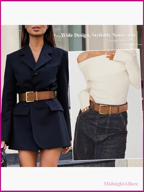 Wide Chunky Suede Belt with Gold Buckle for Dresses main image 6